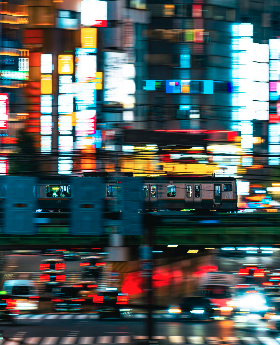 A tram in motion